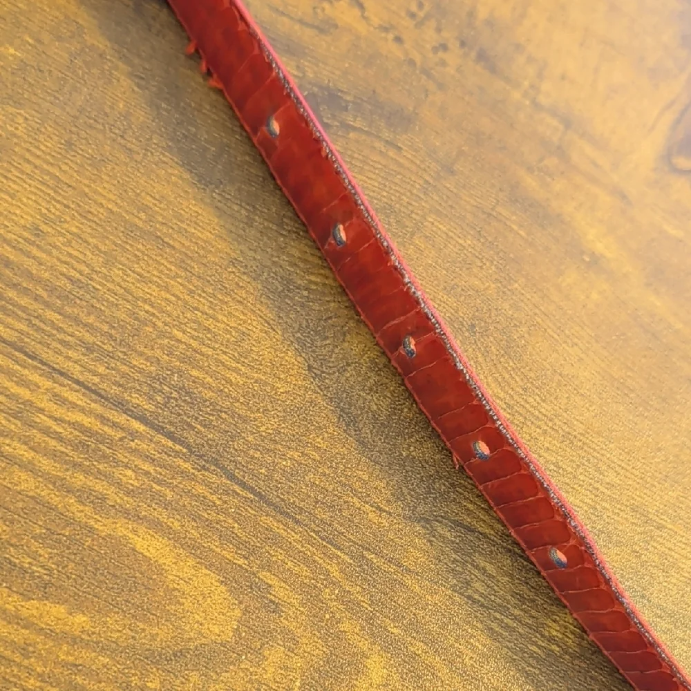 VTG Red Genuine Snake Skin Croc-Embossed Slim Belt with Gold Buckle 90s Y2K